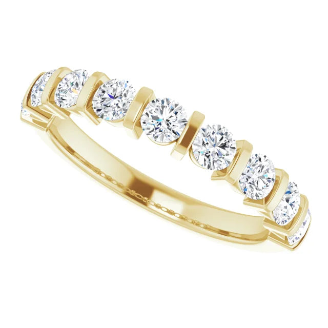 3/4 CTW diamond wedding Band yellow gold showing stones 