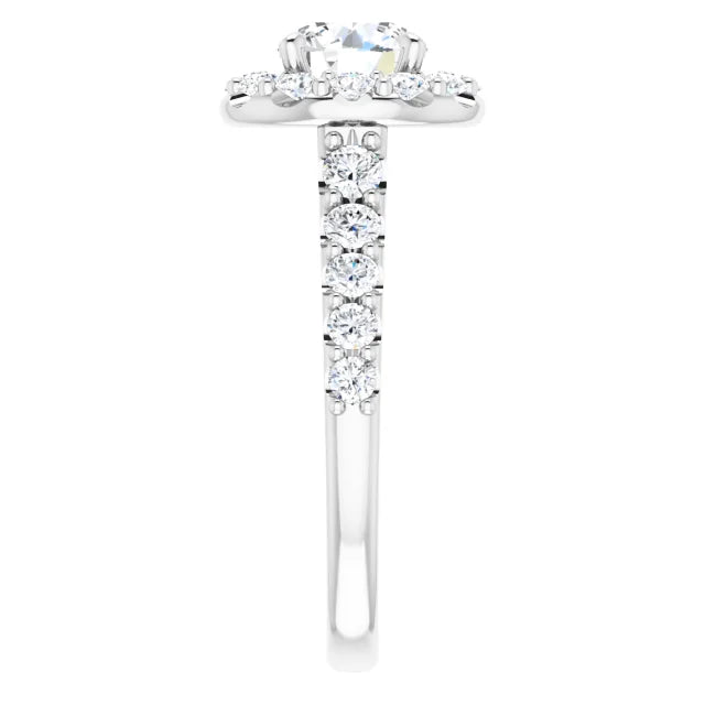 2 CTW Halo Style Lab Grown Diamond Engagement Ring White Gold showing diamond on the Shanks