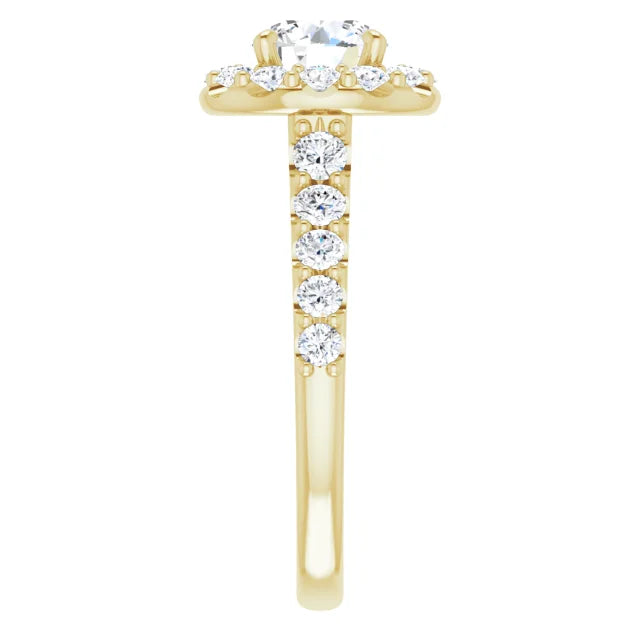 2 CTW Halo Style Lab Grown Diamond Engagement Ring Yellow gold showing diamond on shank