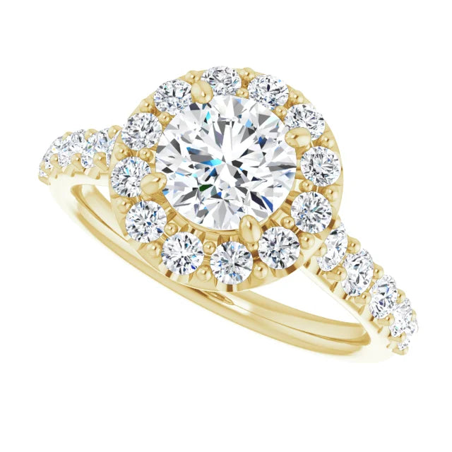 2 CTW Halo Style Lab Grown Diamond Engagement Ring Yellow Gold Showing Details 