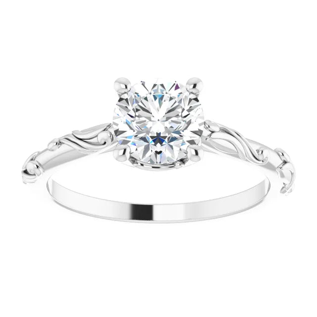 1 CT Lab Grown Diamond Round Solitaire Scroll Engagement Ring for women on white gold 