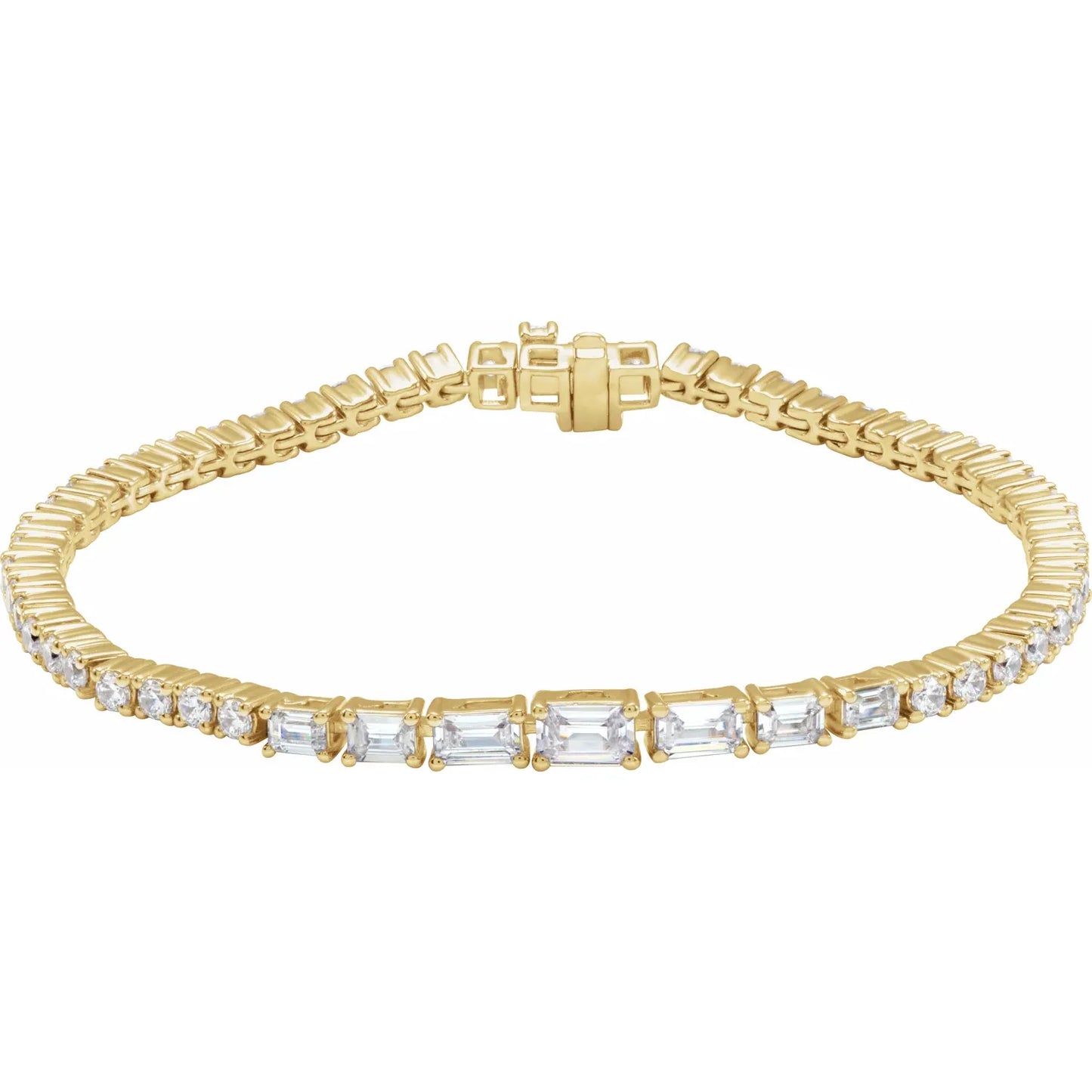  4 5/8 CTW Lab-Grown Emerald & Round  Diamond Tennis Bracelet Yellow Gold