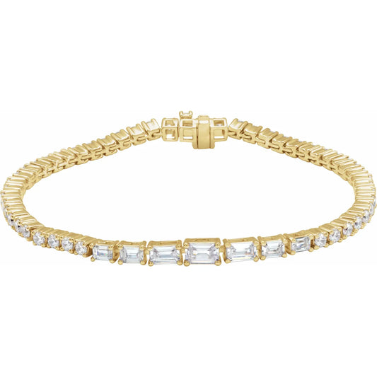  4 5/8 CTW Lab-Grown Emerald & Round  Diamond Tennis Bracelet Yellow Gold