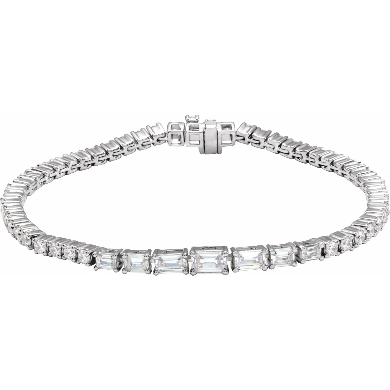  4 5/8 CTW Lab-Grown Emerald & Round  Diamond Tennis Bracelet white gold