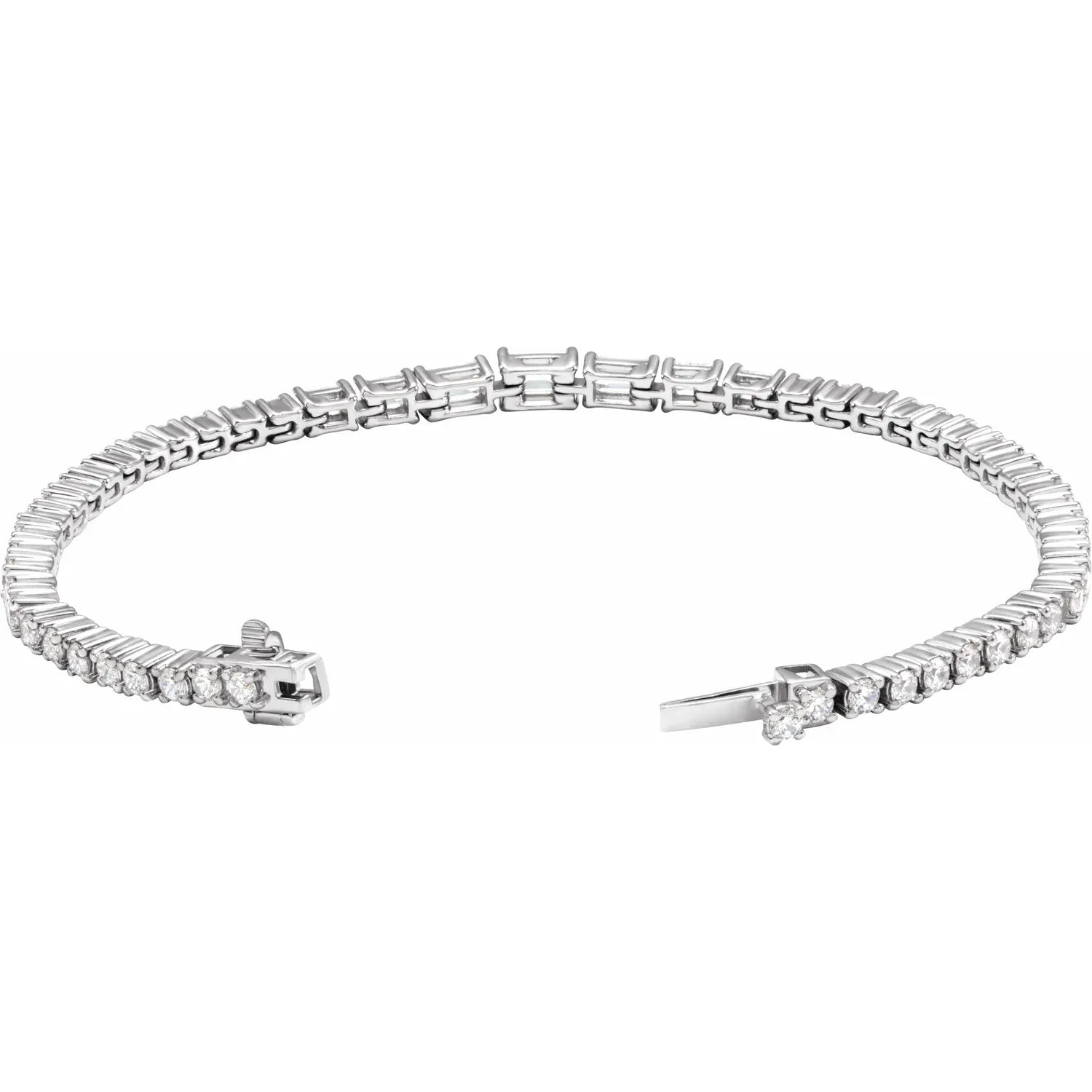  4 5/8 CTW Lab-Grown Emerald & Round  Diamond Tennis Bracelet white gold open clasp 