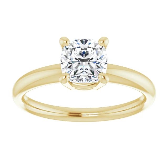 1 CT Cushion cut diamond solitaire engagement ring for women on yellow gold showing center stone 