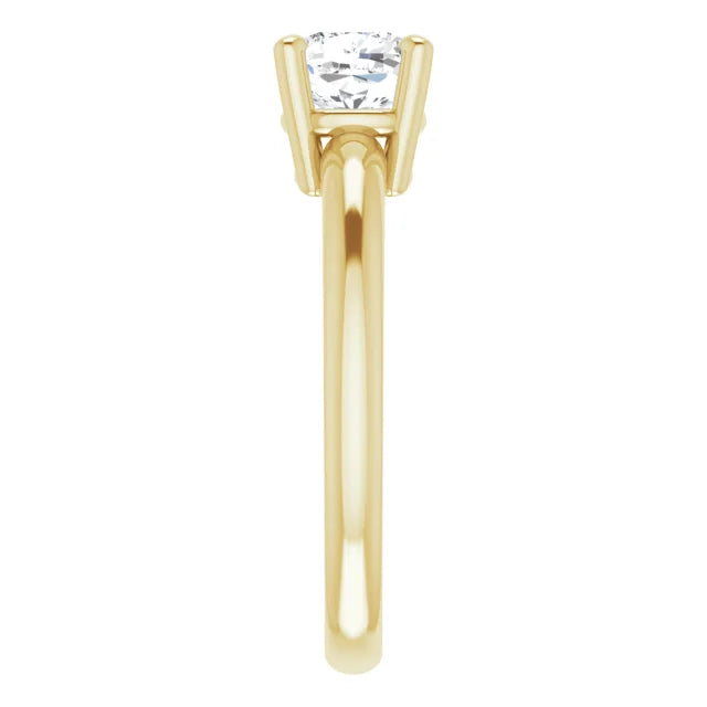 1 CT Cushion cut diamond solitaire engagement ring for women on yellow gold show shank 