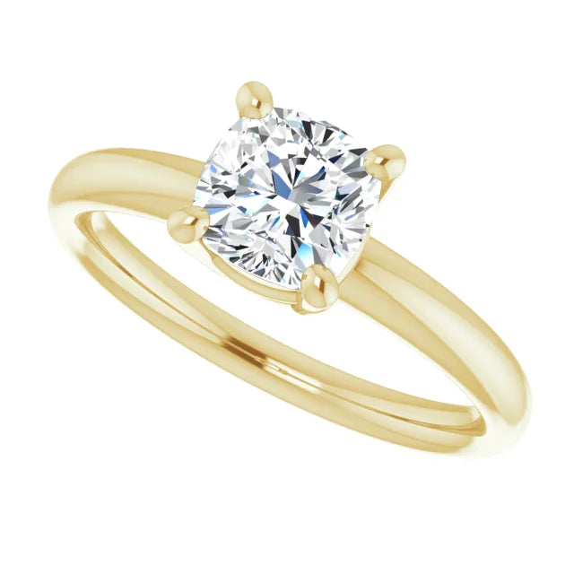 1 CT Cushion cut diamond solitaire engagement ring for women on yellow gold showing center stone from the side 