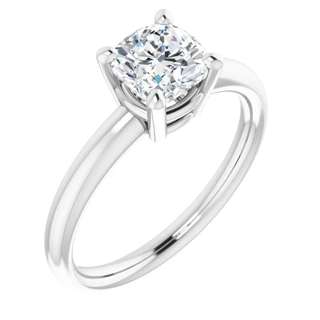 1 CT Cushion cut diamond solitaire engagement ring for women on white gold sideway picture showing center stone 