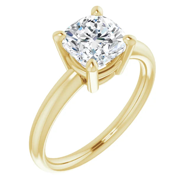 2 CTW Cushion cut diamond solitaire engagement ring for women on yellow gold sideway picture 