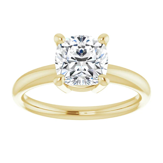 Cushion cut diamond solitaire engagement ring for women 2 CT yellow gold