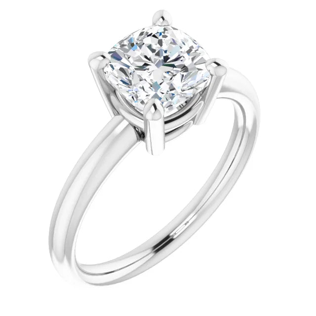 2 CT Cushion cut diamond solitaire engagement ring for women on 14K White gold