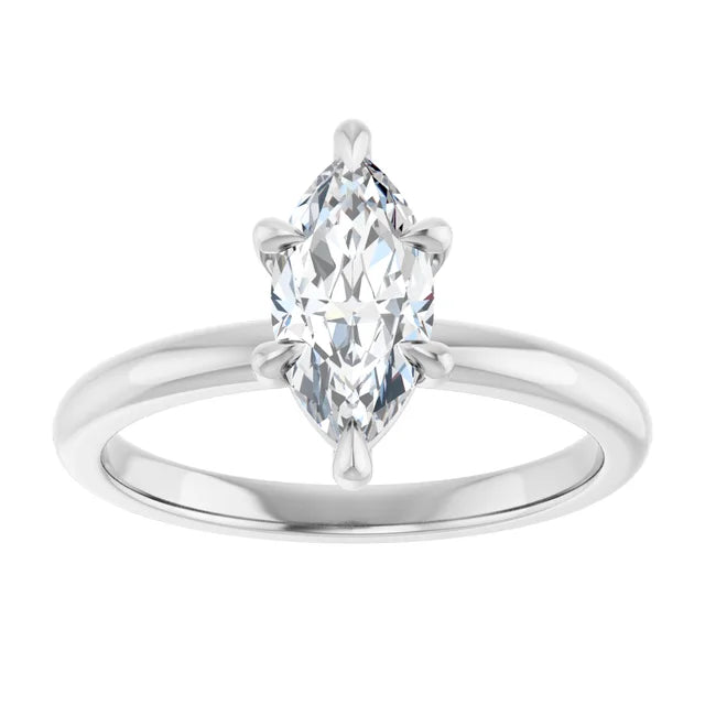 1 CT 6 Prong Solitaire Marquise Cut Diamond Engagement Ring for Women  on white gold showing center stone 