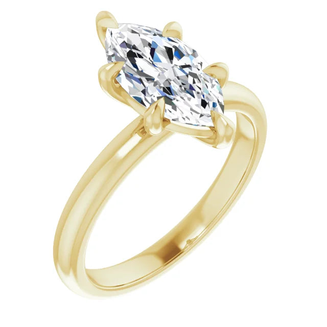 2 CT 6 Prong Solitaire Marquise Cut Diamond Engagement Ring for Women on yellow gold side picture  