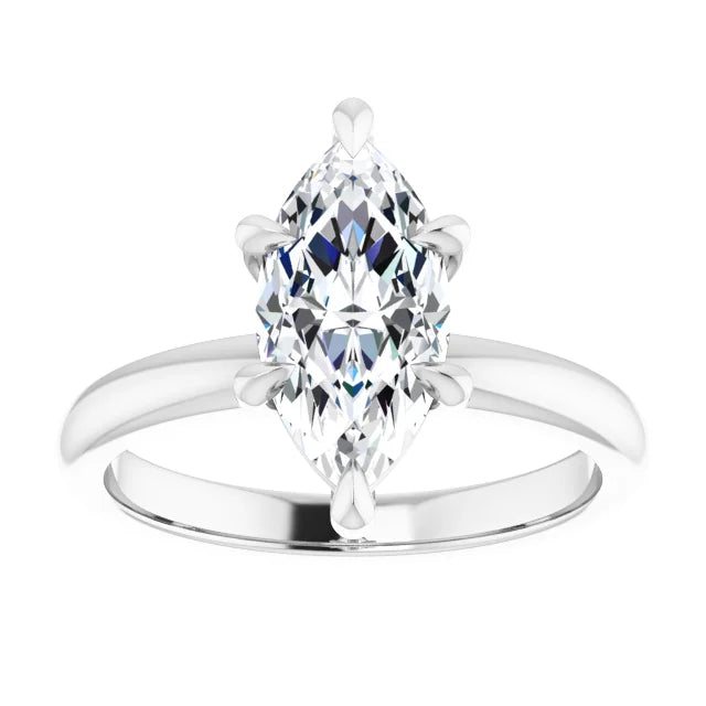 2 CT 6 Prong Solitaire Marquise Cut Diamond Engagement Ring for Women  on white gold showing center stone 