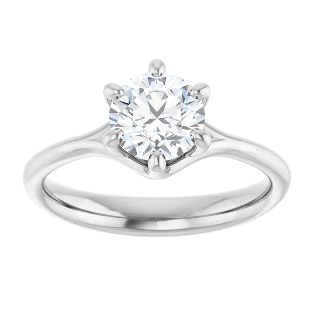 6 Prong 1 CTW Lab Grown Diamond Engagement Ring White Gold Showing Center stone 