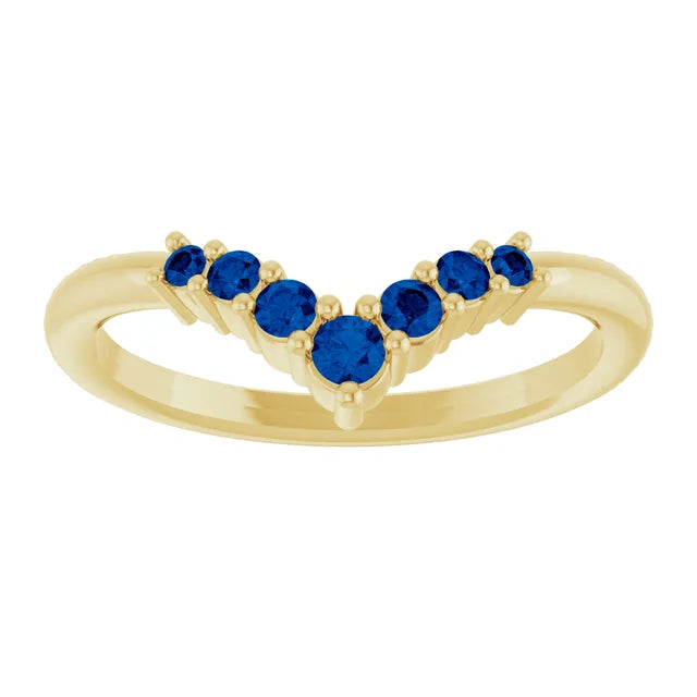 7-Stone Natural Blue Sapphire Graduated V Ring