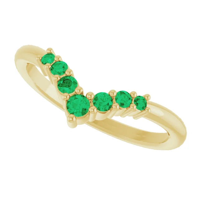 7-Stone Natural Emerald Graduated V Ring showing all stones 