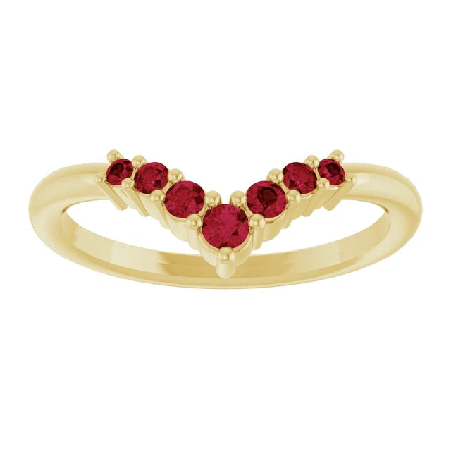 7-Stone Natural Ruby Graduated V Ring