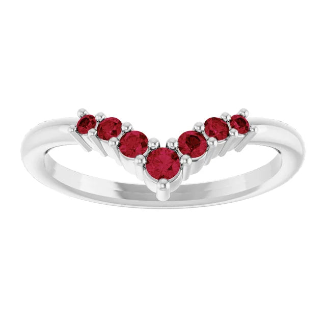 7-Stone Natural Ruby Graduated V Ring on white gold