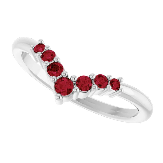 7-Stone Natural Ruby Graduated V Ring white gold sideway Picture 