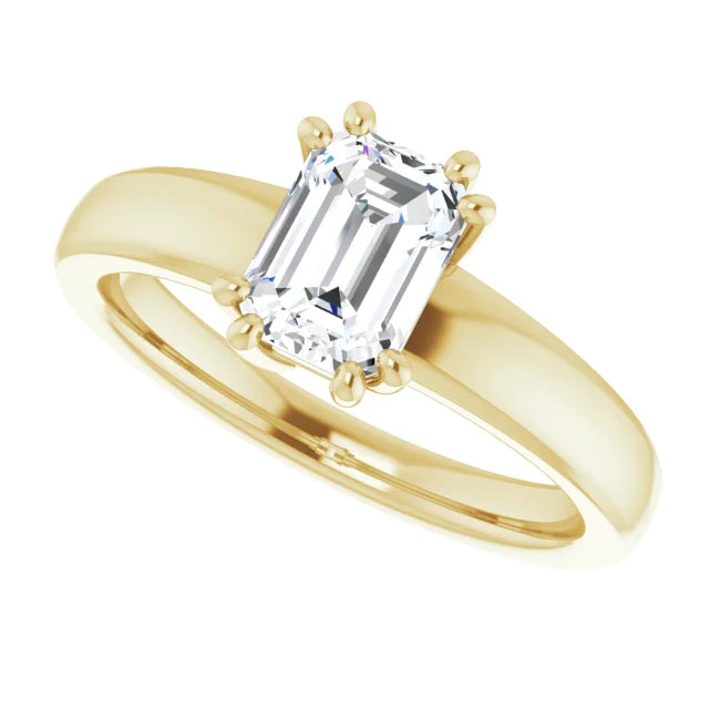 1 CT Emerald Cut Lab Created Diamond Engagement Ring on yellow gold sideway picture 