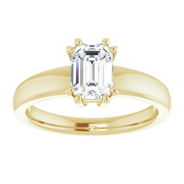 1 CT Emerald Cut Lab Created Diamond Engagement Ring  on yellow gold showing center stone