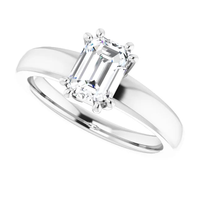 1 CT Emerald Cut Lab Created Diamond Engagement Ring  on White gold sideway picture showing center stone 