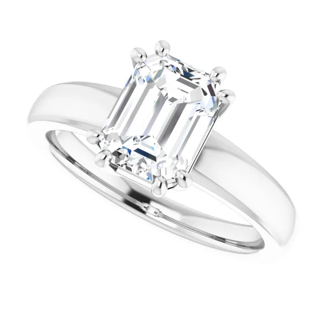 Double Prong Emerald Cut Lab Created Diamond Engagement Ring  (1 CT & 2 CT)