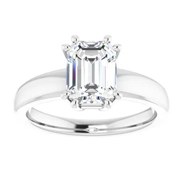 Double Prong Emerald Cut Lab Created Diamond Engagement Ring  (1 CT & 2 CT)