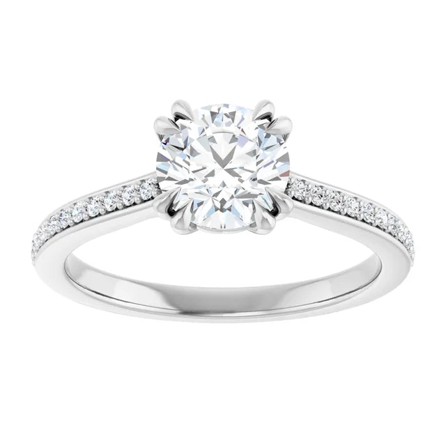 8 Prong Accented Shank Lab Grown Diamond Engagement Ring white gold 