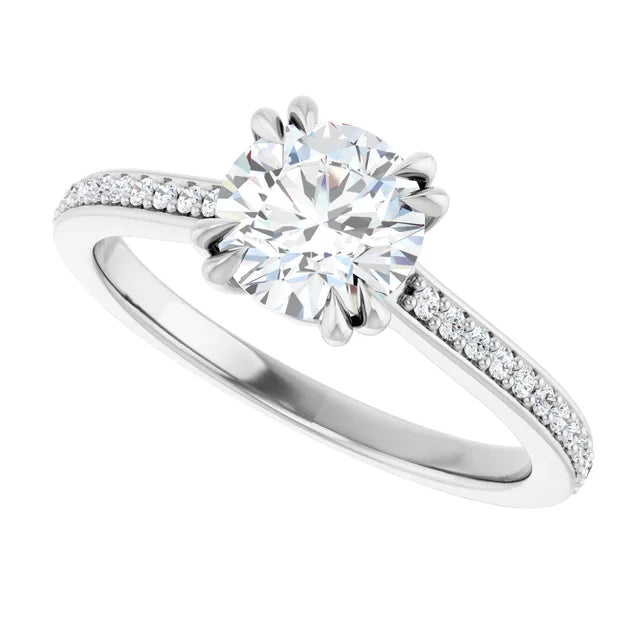 8 Prong Accented Shank Lab Grown Diamond Engagement Ring white gold sideway picture 