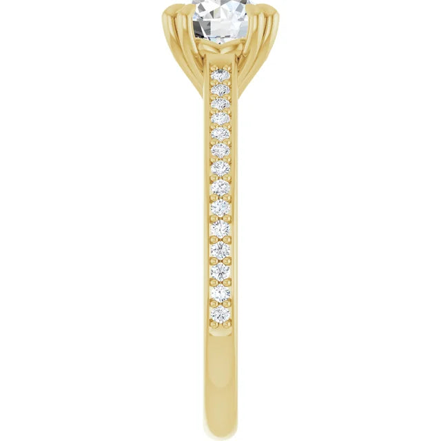 8 Prong Accented Shank Lab Grown Diamond Engagement Ring Yellow Gold Showing diamond on the shank