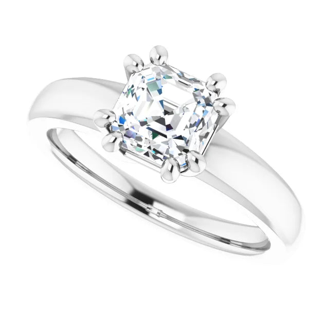 1 CT 8 Prong asscher Solitaire Diamond engagement Ring for women white gold sideway picture 