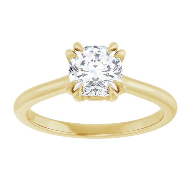 1 CT 8 Prong Cushion Cut Diamond Engagement Ring for women on yellow gold