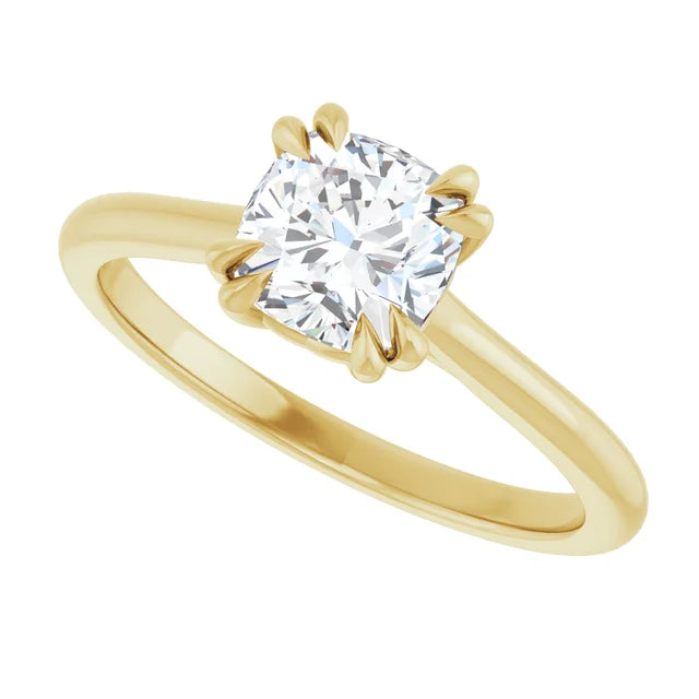 1 CT 8 Prong Cushion Cut Diamond Engagement Ring for women Yellow gold sideway picture showing center stone 