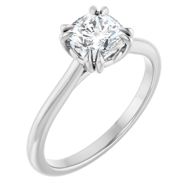 1 CT 8 Prong Cushion Cut Diamond Engagement Ring for women on white gold sideway picture showing center stone 