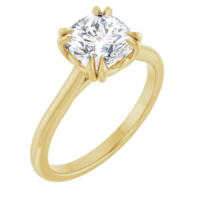 2 CT 8 Prong Cushion Cut Diamond Engagement Ring for women yellow gold picture from the side 