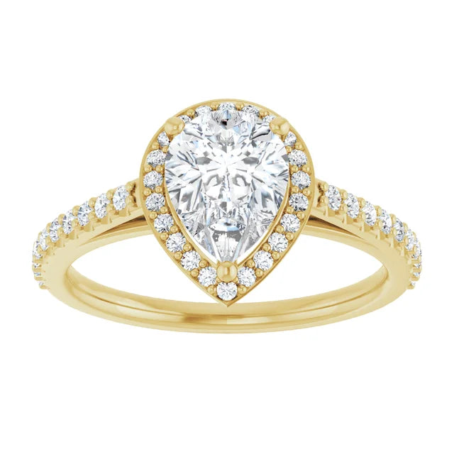 1 CT Halo Style Pear Shape Diamond Engagement Ring for women yellow gold 