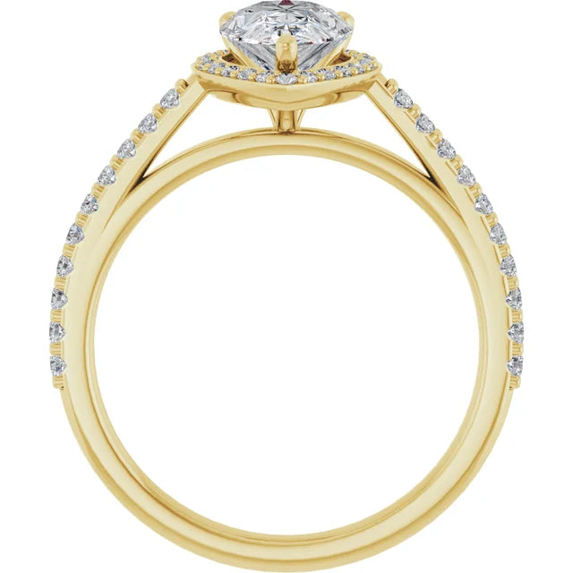 1 CT Halo Style Pear Shape Diamond Engagement Ring for women on yellow gold showing under gallery 