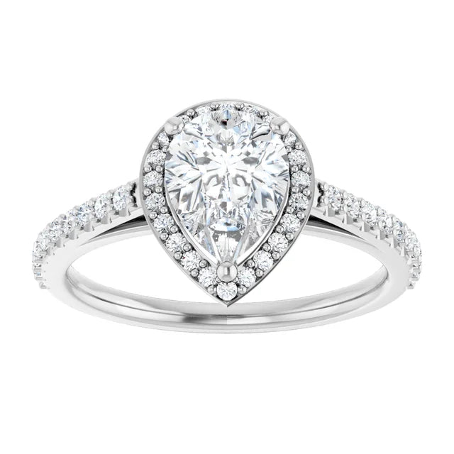 1 CT Halo Style Pear Shape Diamond Engagement Ring for women on white gold 