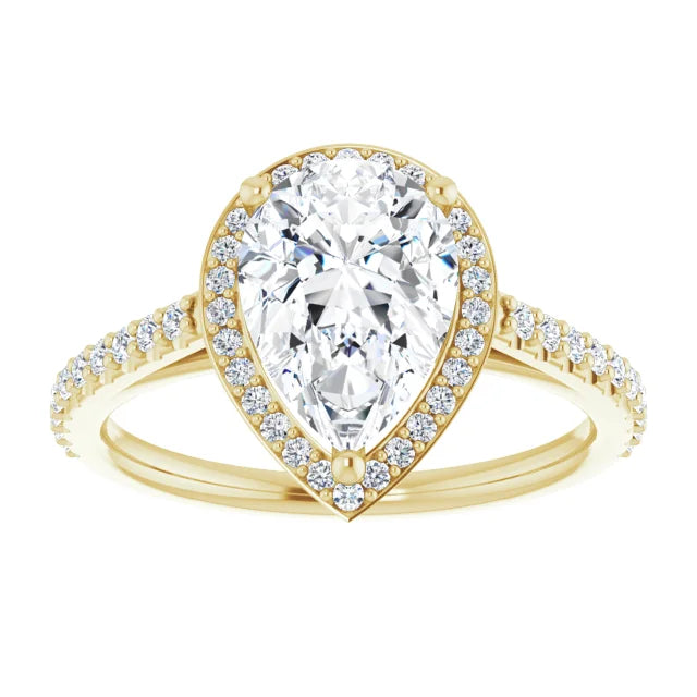 2+ CTW yellow gold Halo Style Pear Shape Diamond Engagement Ring for women 