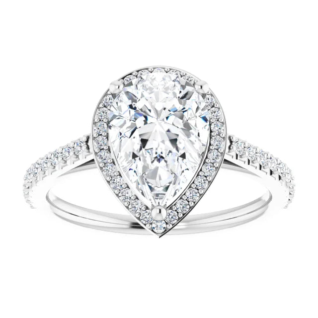 2 CT Halo Style Pear Shape Diamond Engagement Ring for women on white gold