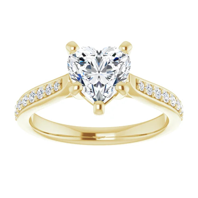 1 CT Accented Shank Heart Diamond Engagement Ring for Women yellow gold