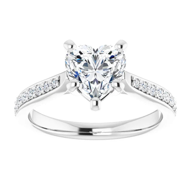 1 CT Accented Shank Heart Diamond Engagement Ring for Women white gold 