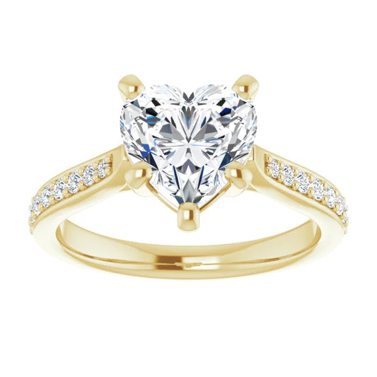 2 CT Accented Shank Heart Diamond Engagement Ring for Women yellow gold 