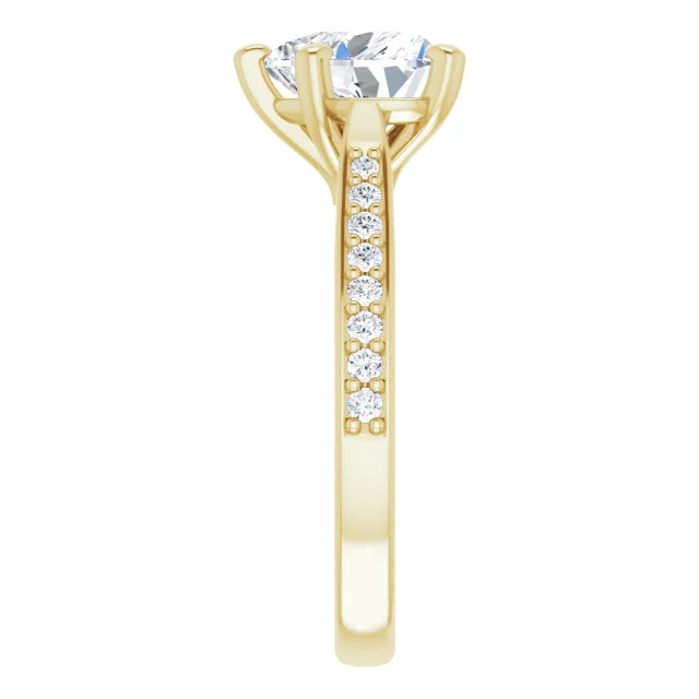 2 CT Accented Shank Heart Diamond Engagement Ring for Women yellow gold showing diamond on shank