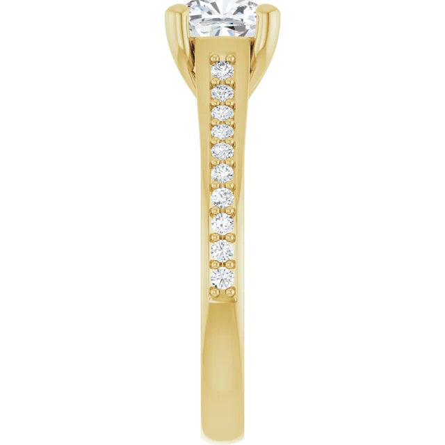 1 CT Cushion cut Diamond engagement Ring for women  yellow gold showing diamond on shank