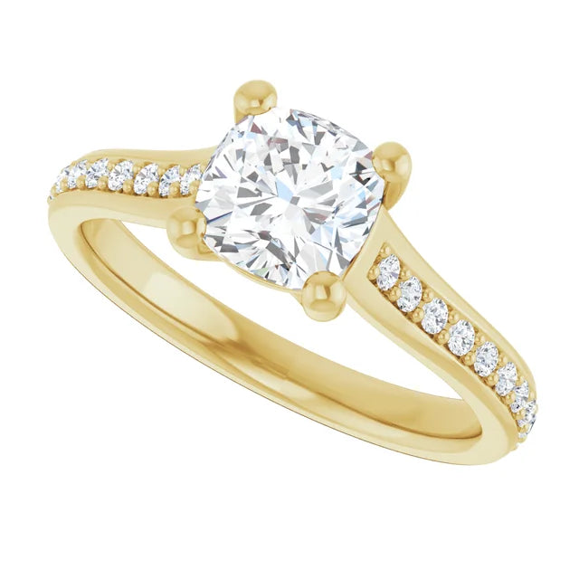 1 CT Cushion cut Diamond engagement Ring for women  on yellow gold