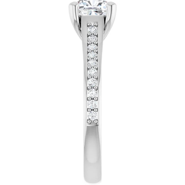 1 CT Cushion cut Diamond engagement Ring for women on white gold showing diamonds on shank